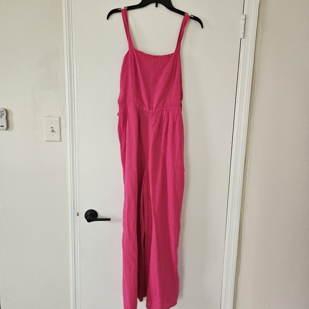 Nic + Zoe Womens Jumpuit 8 Wide Leg Linen Pink Sustainable Smocked Rumba Park